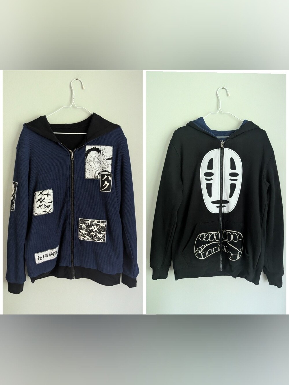 Studio Ghibli Spirited Away Reversible Zip Up Hoodie Black Blue No Face